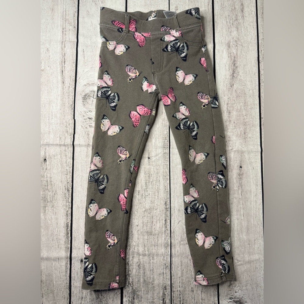 H&M Girls Butterfly Thick Leggings Treggings Size 5-6 Gray Pants